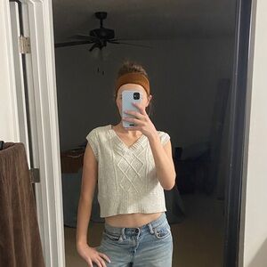 Sincerely Jules Cream Cropped Cable Knit V-Neck Vest